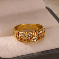 Anillo Ancha Geométrica De Zirconia Ajustable Para Mujer En Acero Inoxidable Color Oro Moda Boda Joyería Regalo - details 2