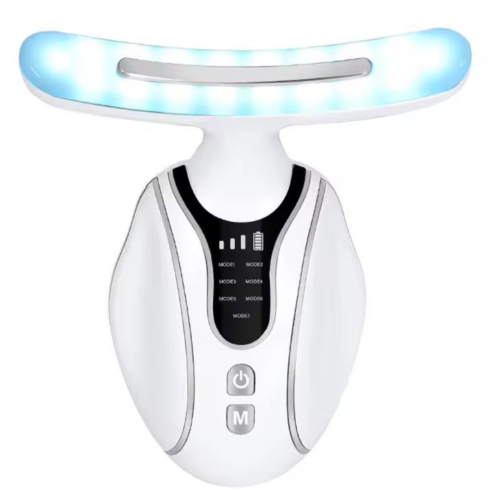 Nuevo producto instrumento de belleza para el cuello masaje vibratorio instrumento de patrón de cuello plancha pequeña para levantar y tensar el cuello y la cara con luz de color importada en belleza blanca - 1