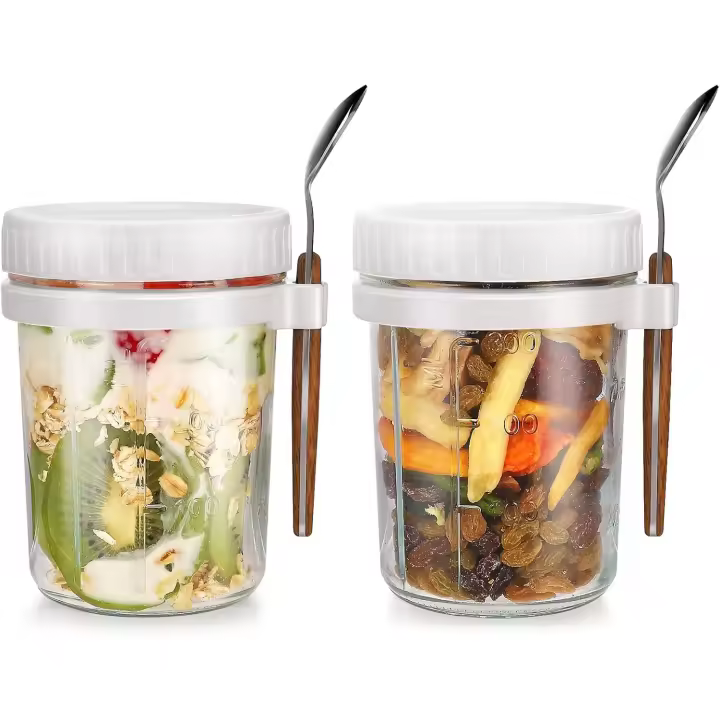 Tarros de Avena, envase de Oats con Tapa y Cuchara, almacenamiento de Cereales (blanco2) envase - 1