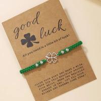 1pc Boho Tribal Style Handmade Knotted Bracelet with Lucky Clover Charm, Adjustable Green Rope, for St. Patrick'S Day Festival Gift, All-Season Friendship and Good Luck Wishes - details 2