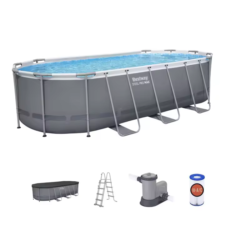 Bestway Piscina Desmontable Tubular Bestway Steel Pro Max Oval 549 x 274 x 122 cm con Depuradora de Cartucho 5.678 l/h, Escalera y Cobertor - 1