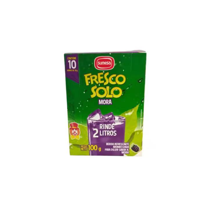 FRESCO SOLO -MORA - FRESCO SOLO - SUMESA - BEBIDA REFRESCANTE AROMATIZADA PARA DILUIR SABOR A MORA - CAJA DE 100 GRAMOS - CONTIENE 10 SOBRES DE 10 GRAMOS CADA UNO - 1