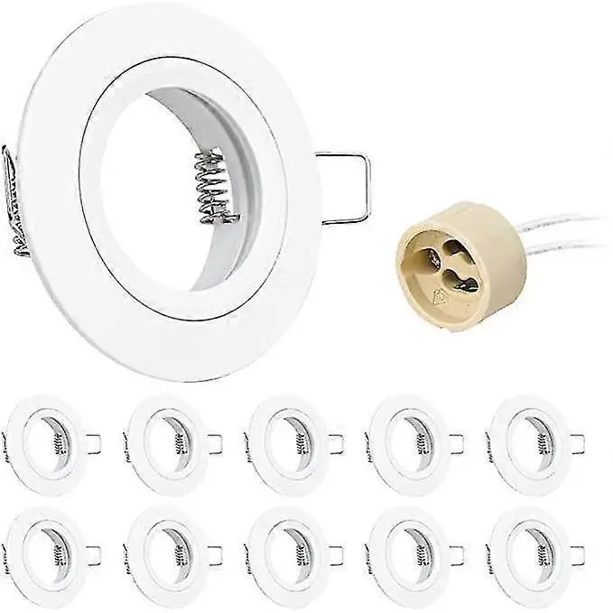 10X GU10 empotrado foco de aluminio blanco, focos marco de montaje con GU10 socket, Soporte redondo extra plano empotrado proyector de techo para LED o - 1