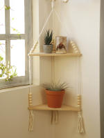 Estante Flotante De Madera En Esquina Bohemia Estilo Pastoral Con Macramé Hecho a Mano Para Decoración Del Hogar Y Sala De Estar Múltiples Capas Disponibles - details 6