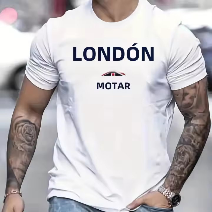 Camiseta De Algodón Puro 100% Para Hombre Verano Estampado London England Estilo Casual Ajuste Suelto Manga Corta Cuello Redondo - 1