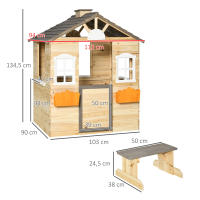 Outsunny Casa de Jardín Infantil de Madera Casa de Juegos Exterior para Niños de 3 -7 Años con Ventanas 2 Jardineras y 1 Banco 113x94x134,5 cm Natural - details 2