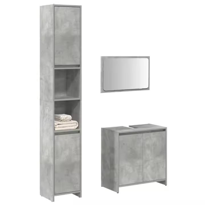 vidaXL Set muebles de baño 2 piezas madera contrachapada en color Roble Sonoma/Gris hormigón | almacenamiento funcional diseño moderno para baño dormitorio sala - 1