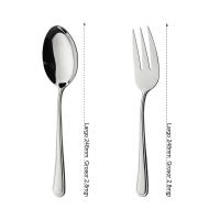 Mr.Spoon Serie Raya Cuchara y Tenedor de servir 2, 6 o 12 piezas,Acero inoxidable 18/0,Plateado,Económico y funcional,Cuchara y Tenedor de servir largo 248mm,Mango monobloque,Apto para lavavajillas,Empaque ecológico. Ideal para casa,hotel,restaurante - details 0