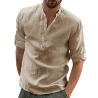 Camisa Casual Para Hombre Algodón Y Lino Suelta Manga Larga Primavera Otoño Camisa Elegante Cómoda Para Diario - details 1