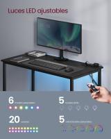 Escritorio con luz led y tomas de corriente integradas, para juegos y oficina, ideal para estudio y dormitorio, diseño compacto ahorra espacio, marrón rústico o negro ébano, 50x100x76 cm - details 10