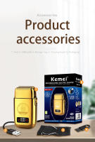 Afeitadora Eléctrica Kemei Para Hombres Cuchilla Doble Recargable Corte Flotante Afeitadora De Barba Y Rostro Con Trimmer De Pelo - details 7