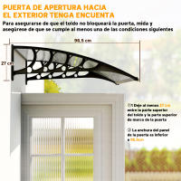 Outsunny pent canopy marquesina para puerta de entrada 103 x 96,5 x 27 cm marquesina con protección UV, protección contra la lluvia protección solar para exterior aluminio negro - details 3