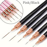 5pcs Líneas Profesionales De Uñas Con Pincel De Dibujo Y Pintura Detallada Herramienta De Barrido Rosa Mango Metálico Para Arte De Uñas - details 1