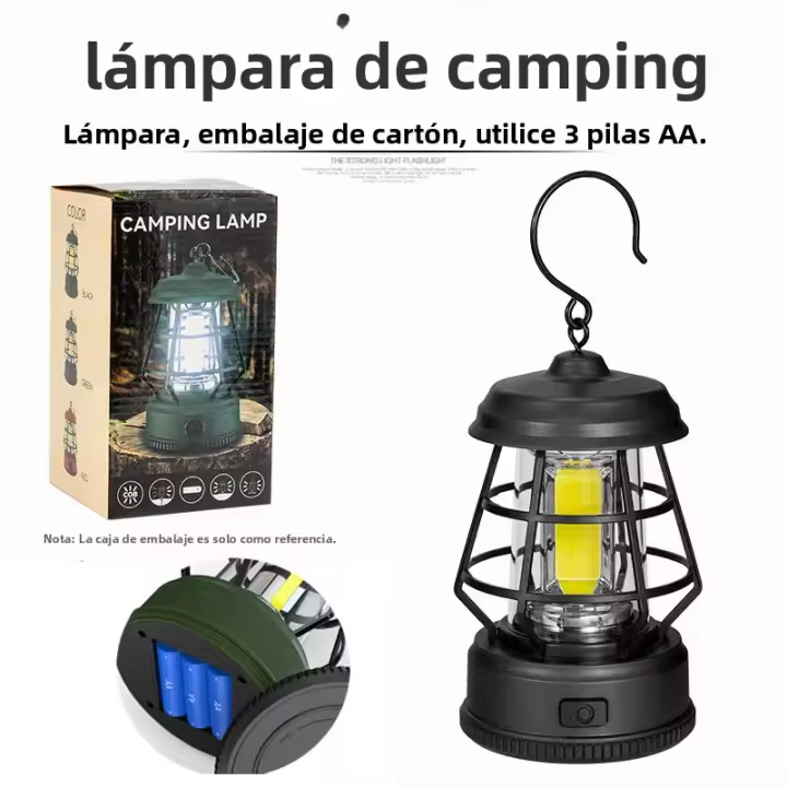 Lámpara De Camping Portátil Retro Con Gancho Y Pilas AA Luz LED Para Exteriores Y Acampar Fuente De Energía Recargable Dimmer Sin Químicos Peligrosos - 1