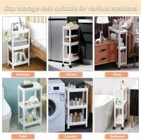 Carrito de almacenamiento delgado con ruedas de 3/4 niveles, para uso general, organizador de estanterías de almacenamiento móvil deslizante para cocina, baño, lavandería, dormitorio, lugares estrechos - details 11