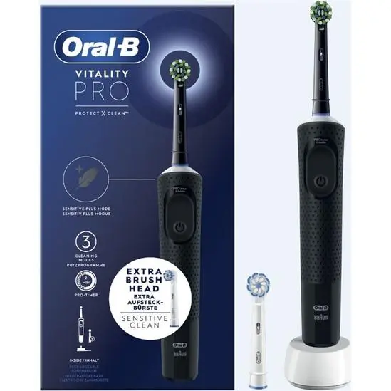Cepillo Dental Eléctrico Recargable Braun Vitality Pro Crossaction Negro - Limpieza Profunda - 1