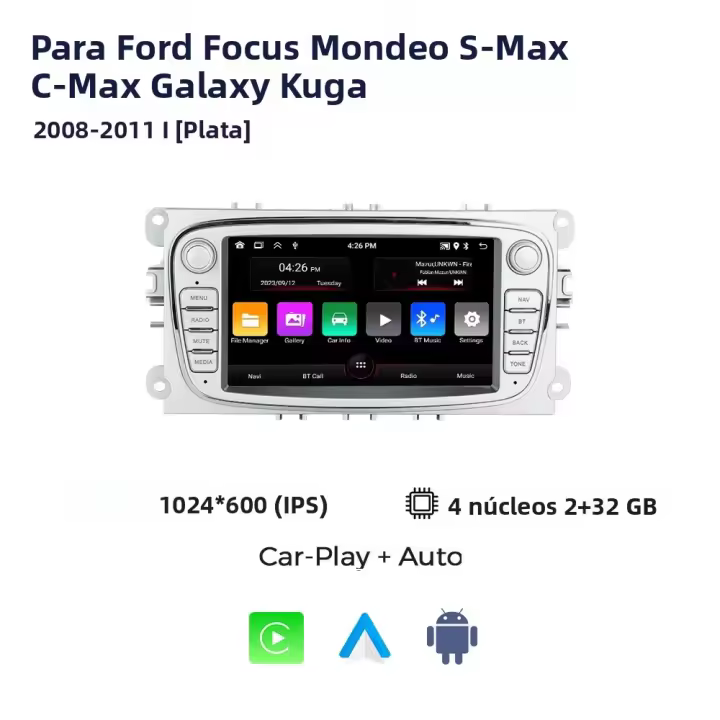 Radio GPS Navegación Android 13 WIFI Para Ford Focus 2 S-Max Mondeo Mk4 9 Galaxy C-Max Kuga 3 Con Carplay Auto 2 Din Estéreo - 1