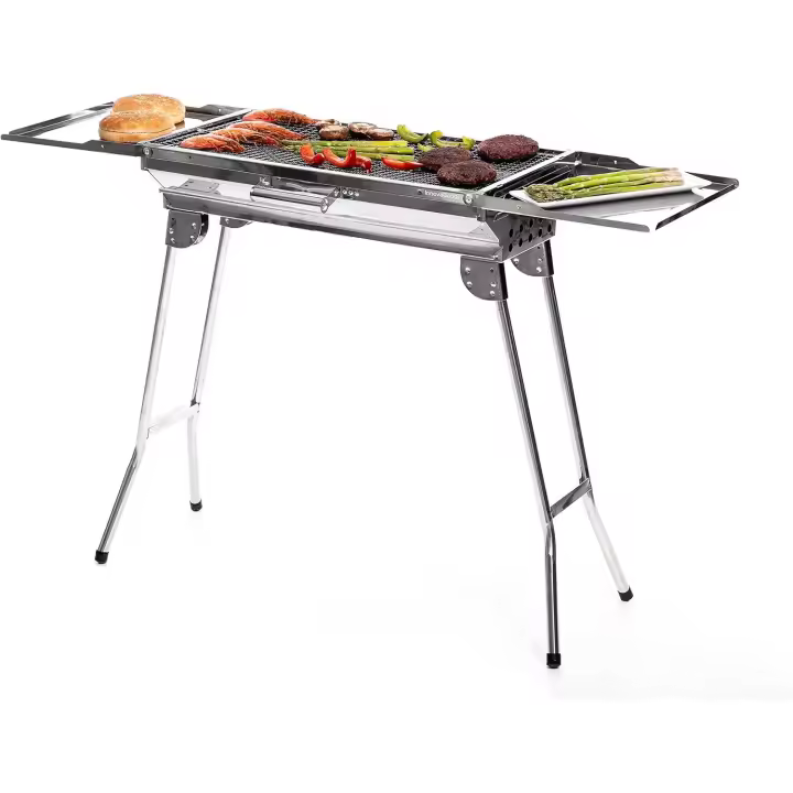 Barbacoa ExelQ, Barbacoa carbon portatil, parrilla barbacoa portatil, fácil y comodo traslado, Ideal para el ahorro de espacio, Acero inoxidable - 1