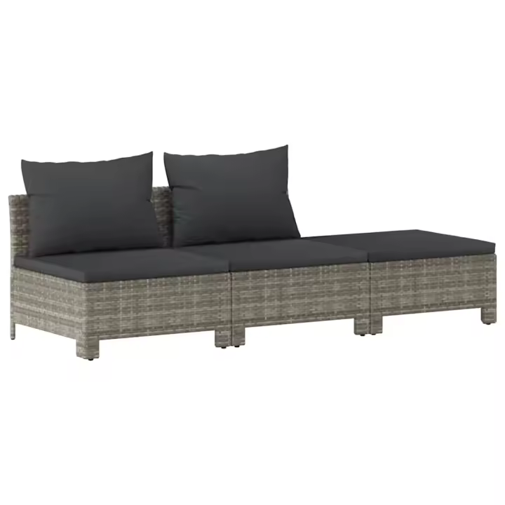 vidaXL Set de muebles de jardín 3 pzas y cojines ratán sintético gris - 1