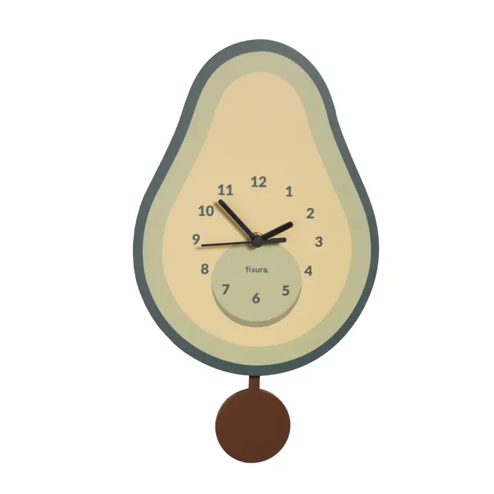 Fisura – Reloj de pared original. Reloj de pared silencioso de 38 x 20 centímetros. Reloj cocina con diferentes colores y diseños. Reloj de péndulo de madera y ABS. 2 Pilas AA.  - 1