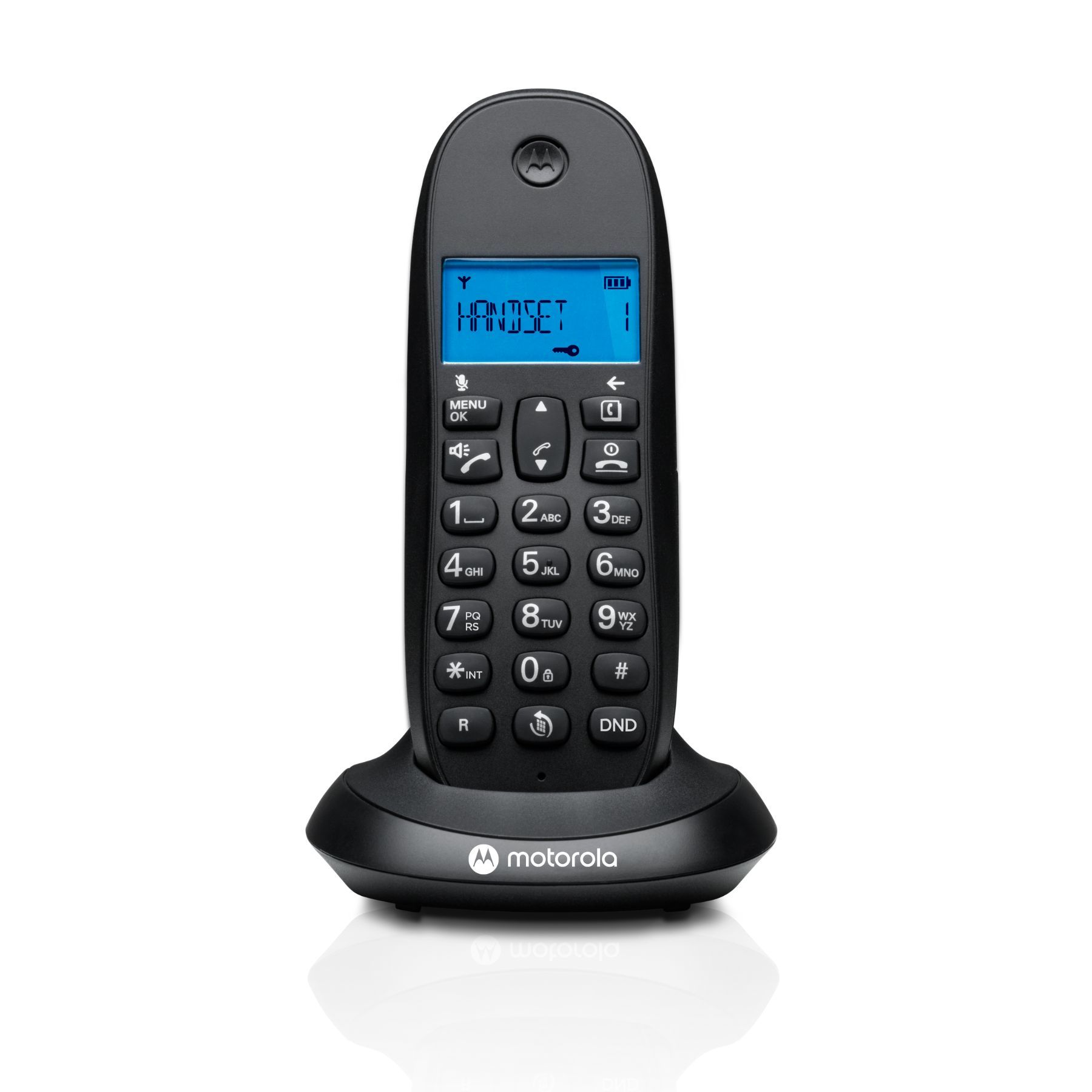 Motorola C1001CBW+ - Teléfono Inalámbrico Digital DECT - Modo Call Blocking, Identificador de Llamadas, Manos Libres, Agenda 50 números, Pantalla Retroiluminada - Color Negro