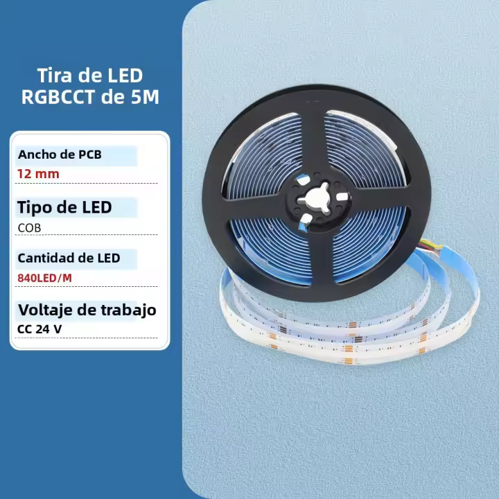 Tira De LED COB 5M 24V 6 Pines 12mm 840 Diodos RGB CCT WW CW 24 Volts Tira Flexível De Lâmpada Neon Para Decoração De Quarto - 1