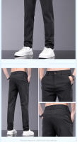 Pantalones Casuales Para Hombre De Fibra De Bambú Verano Transpirables Elásticos Slim Straight Negro Gris Cierre De Cremallera - details 13