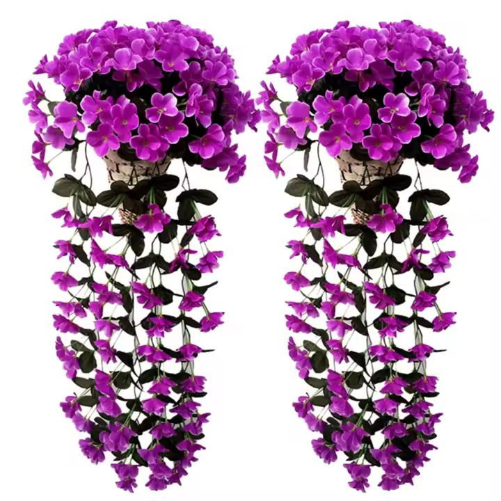 Cesta de glicina artificial, enredadera de flores colgantes artificiales de color morado, flores artificiales para decoración de interiores y exteriores del hogar - 1