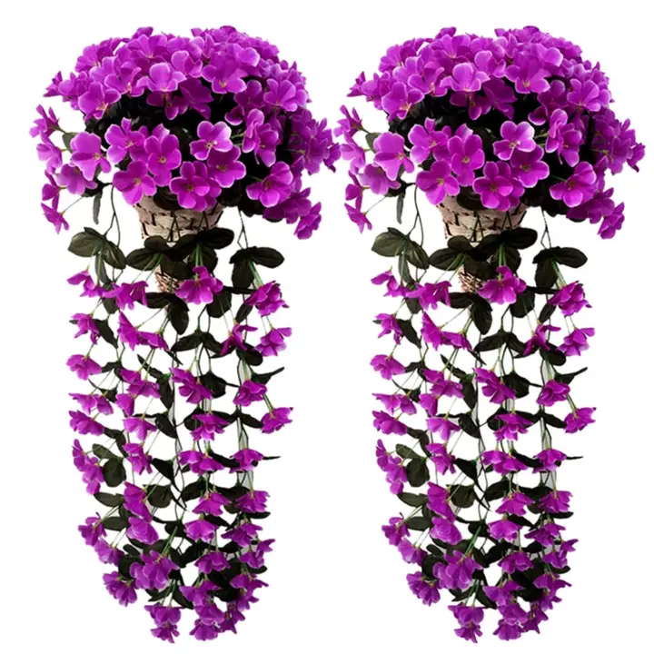 Cesta de glicina artificial, enredadera de flores colgantes artificiales de color morado, flores artificiales para decoración de interiores y exteriores del hogar - 1