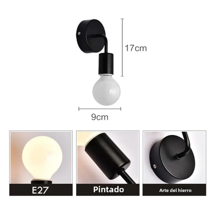 Lámpara De Pared Moderna Nórdica En Hierro Negro E27 Iluminación Interior Para Dormitorio Baño Industrial Decoración Sconce Luz De Pared Incluye Bombilla LED Para Foyer Estudio Cocina Comedor - 1