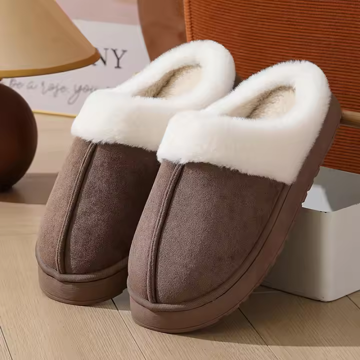 Zapatillas peludas de suela gruesa para mujer, pantuflas de algodón con puntera cálida y suela gruesa para ventana exterior, otoño e invierno - 1