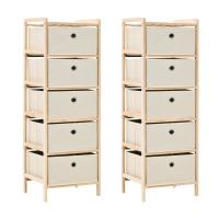 vidaXL Estantes con 5 cestas de tela madera de cedro beige1 ud o 2 uds | práctico organizador multiusos diseño compacto funcional - details 0