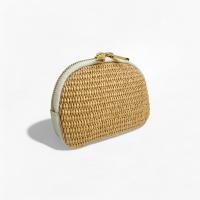 Monedero de paja y cuero genuino para mujer, bolsa de verano para playa,Cartera De VERANO, Estilo Bohemio De Verano Tejido De Hierba, Hecho a Mano,Dulce Y Fresca,Bolsillo de paja para monedas，Cartera artesanal mixta: paja natural + piel auténtica - details 2