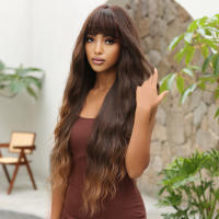 Pelucas Sintéticas Largas De Ombre Marrón Rubia Con Franja Para Mujeres Afro Peluca Cacheada Resistente Al Calor Para Uso Diario Cosplay - details 11