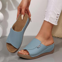 Zapatillas casuales de Suela Gruesa de gran tamaño para Mujer, zapatillas de Tacón de cuña con Boca de Pez, sencillas y Moderanas con Tiras anchas. - details 1