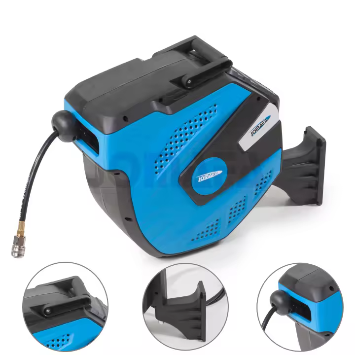JOMAFA - Carrete de Manguera Aire Comprimido 15 m + 2 m  Conector de 1/4"  Soporte Pared 180°  7,5 x 11.5 mm  AZUL - 10096 - 1