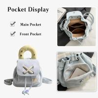 Mochila vaquera para mujer, mochila con cordón, estilo informal, ligera, para el día a día, bolso de mano pequeño, bolso de mano con asa superior, bolso de hombro moderno para viajes, trabajo y compras - details 3