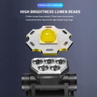 Linterna Frontal Recargable USB Con 5 LEDs Super Brillantes Luz Amarilla Y Azul Batería Integrada 18650 Para Pesca Al Aire Libre - details 3