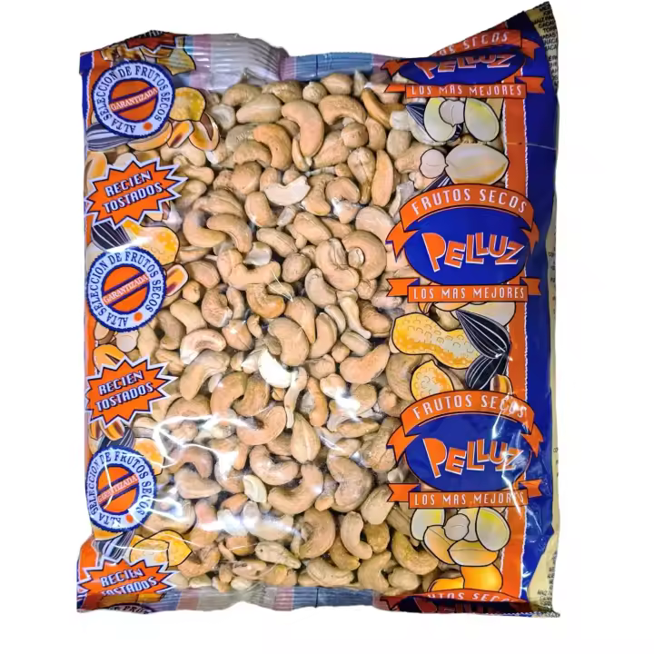 Anacardos Tostados sin Sal 1 Kg - Marca Pelluz: Deliciosos y saludables anacardos tostados sin sal, presentados en un práctico envase de 1 Kg. Marca Pelluz. - 1