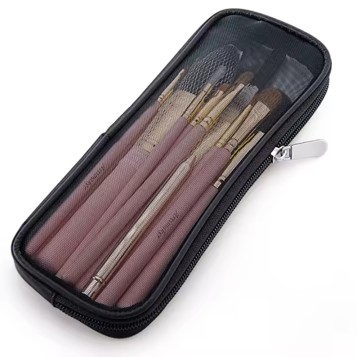 Bolsa De Viaje Para Cepillos De Maquillaje Capacidad Grande Diseño De Malla Portátil Y Sencilla Para Almacenamiento De Maquillaje Y Bolígrafos - 1
