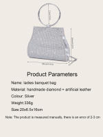 Bolso de banquete brillante hecho a mano con diamantes, bolso de boda, bolso de hombro con cadena plateada para mujer - details 6