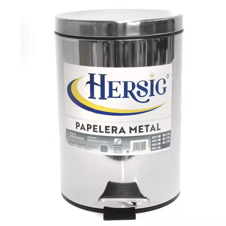 HERSIG - Papelera cubo basura acero inoxidable con pedal para baño  22x30cm 7 litros metal - 1