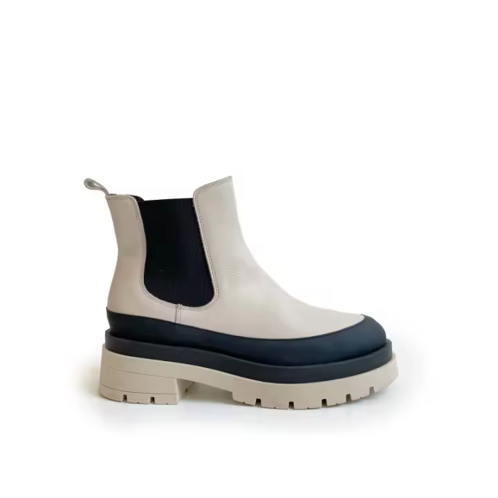 botin chelsea con borde engomado y piso bicolor en piel de curticion vegetal - 1
