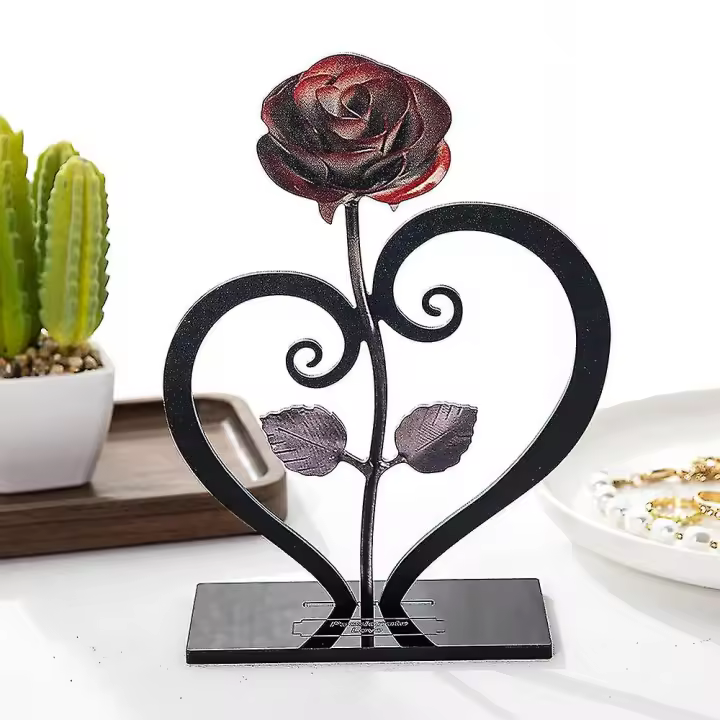 Rosa con El soporte en forma de corazón Metal Rojo de mano del Hierro Labrado regalo - 1