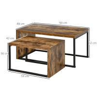 HOMCOM Juego de 2 Mesas de Centro, Mesa Nido Moderna, Mesitas Auxiliares, Marco de Metal, para Salón, Dormitorio, Grande 90x48x42 cm y Pequeña 59x42x36 cm, Marrón Rústico y Negro - details 2