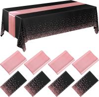 Mantel Desechable De Plástico Rosa Oro Para 6 Asientos 108 Pulgadas Satinado Para Bodas Y Fiestas De Cumpleaños Tela De Mesa Impermeable Y Resistente Al Aceite - details 8
