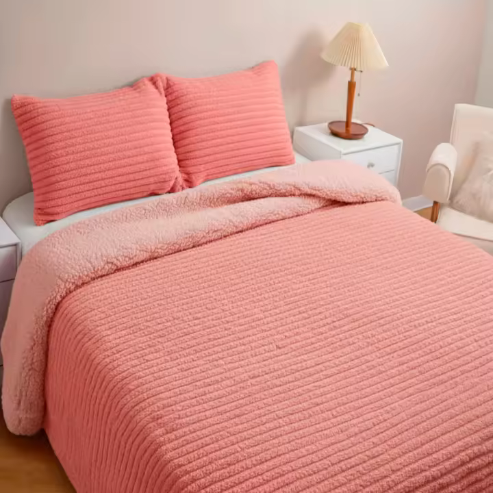 Vivid Torral - Edredón Borrego Rayas Rosa Deluxe Tacto Terciopelo/Sedalina + Fundas De Cojines* Tacto Suave Calidez confort - 1