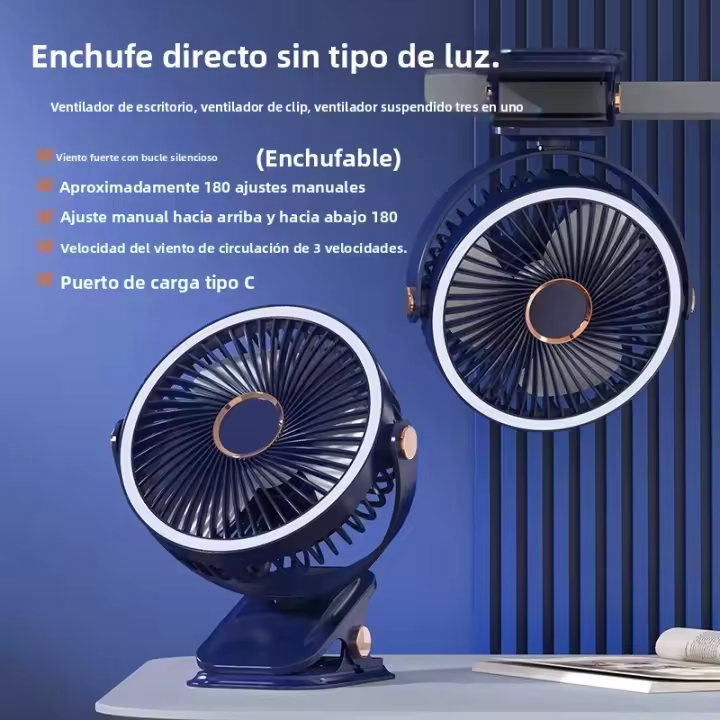 Ventilador De Mano Con Luz De Noche Para Dormitorio Estudiante Y Escritorio De Oficina Clip-on USB Recargable Pequeño Ventilador De Techo - 1