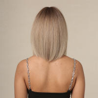 Pelucas Sintéticas Ombre Marrón Claro Para Mujeres Cortas Rectas Bob Con Bangs Peluca Química Resistente Para Cosplay Y Uso Diario Textura Natural Capa Promedio Densidad 130% - details 3