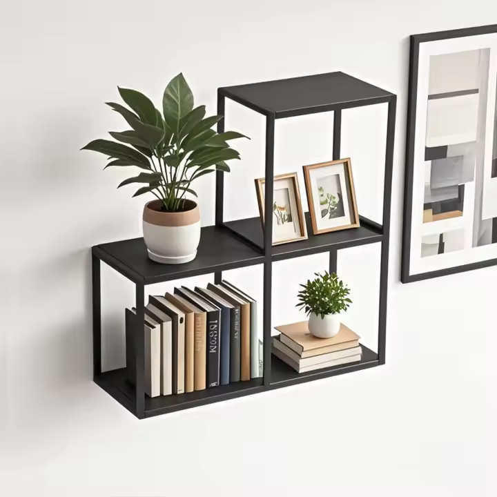 Juego de 3 estantes cubo de pared Nostened metal Negro [en.casa] - 1